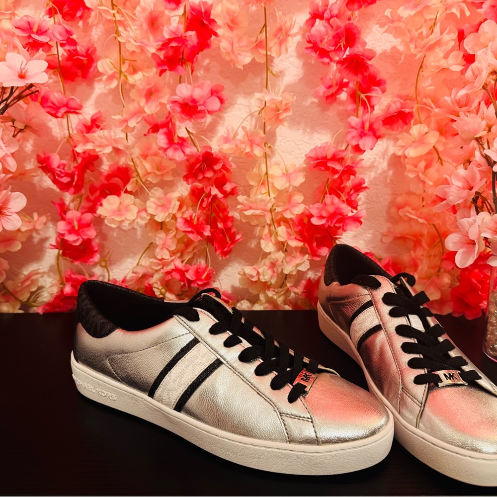 Michael Kors Metallic Silver and Black Sneakers